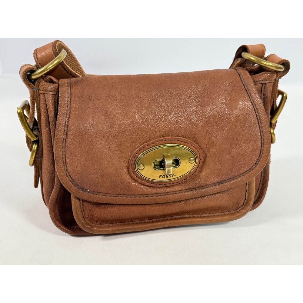 Fossil Brown Leather Long Live Vintage Crossbody Turnlock Messenger Small Bag - Picture 10 of 10